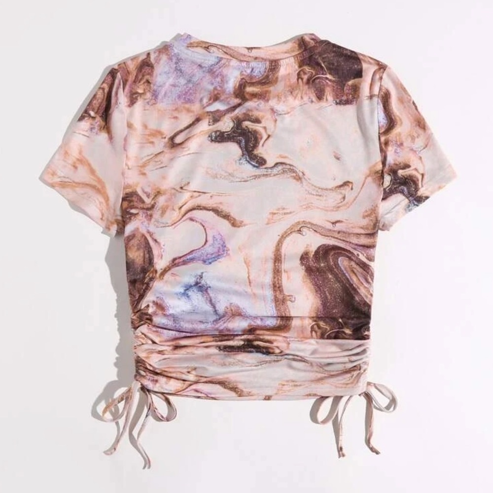 COPY - Marble print ruched crop top drawstring top S